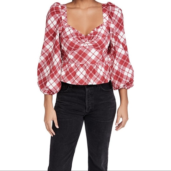Rahi Blossom Top in Red/White Dynasty Plaid - Picture 1 of 16